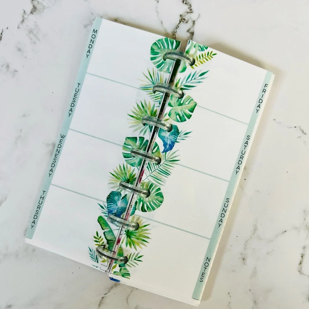 Skinny mini planner tropical weekly layout plants lover stickers